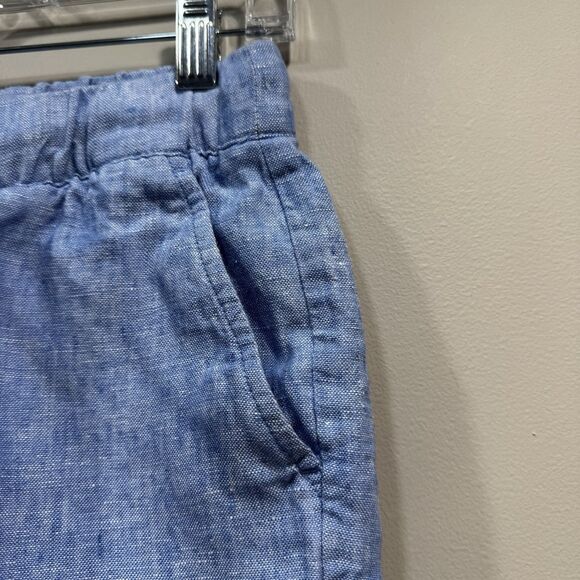 TALBOTS Size XS 100% Linen Chambray Blue Elastic Drawstring Waist Pockets - Picture 6 of 15